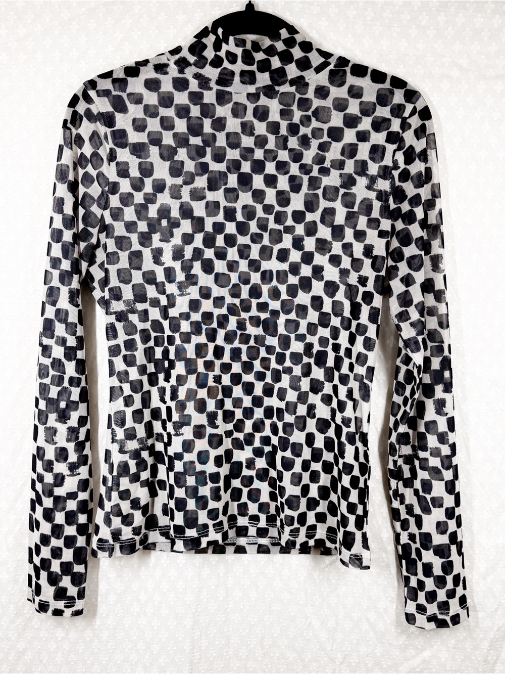 Anthropologie Black White Polka Dot Sheer Long Sleeve Mock Neck Top